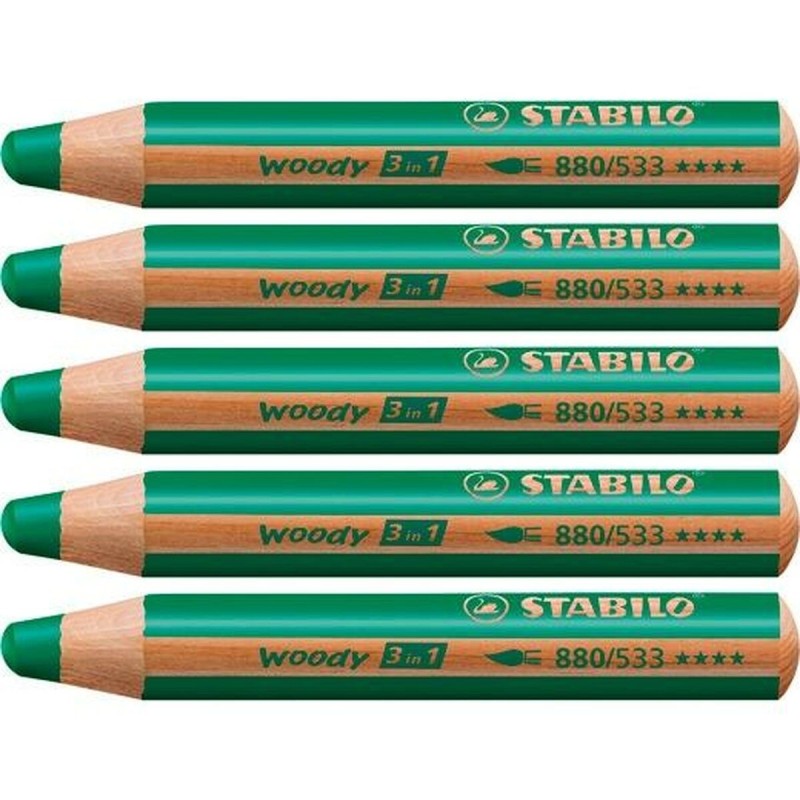 Lápices de colores Stabilo Woody Verde oscuro 3 en 1 (5 Unidades)