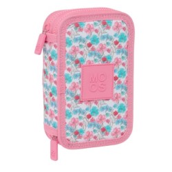 Plumier Doble Moos Flores Multicolor 12.5 x 19.5 x 4 cm 28 piezas