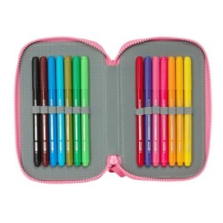 Plumier Doble Moos Flores Multicolor 12.5 x 19.5 x 4 cm 28 piezas
