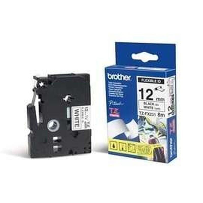 Cinta Laminada para Rotuladoras Brother TZEFX231 Negro/Blanco 12 mm 12 mm x 8 m