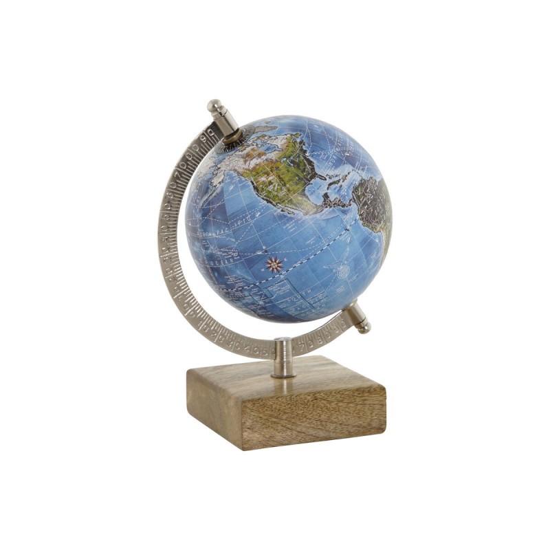 Globo Terraqueo Home ESPRIT Azul Marrón PVC Madera de mango 14 x 12 x 20 cm