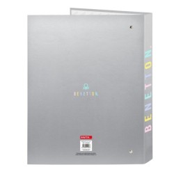 Carpeta de anillas Benetton Silver Plateado A4 26.5 x 33 x 4 cm