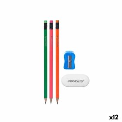 Set de Lápices Pincello 477 Azul Rojo Verde Naranja Sacapuntas Goma de borrar (12 Unidades)