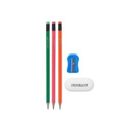 Set de Lápices Pincello 477 Azul Rojo Verde Naranja Sacapuntas Goma de borrar (12 Unidades)