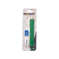Set de Lápices Pincello 477 Azul Rojo Verde Naranja Sacapuntas Goma de borrar (12 Unidades)