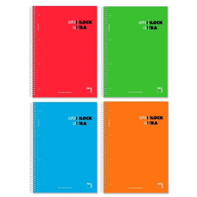 Set de Cuadernos Pacsa Superblock Extra Multicolor A4 120 Hojas 4 Piezas