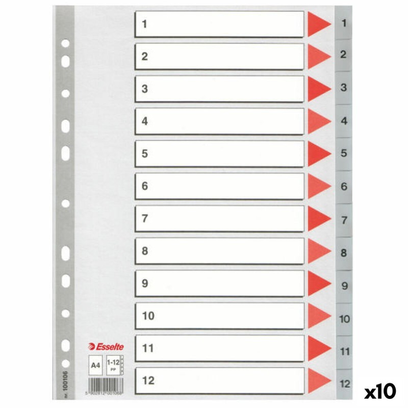 Separadores Esselte Numerado Gris A4 12 Hojas (10 Unidades) Separadores Esselte Numerado Gris A4 12 Hojas (10 Unidades)