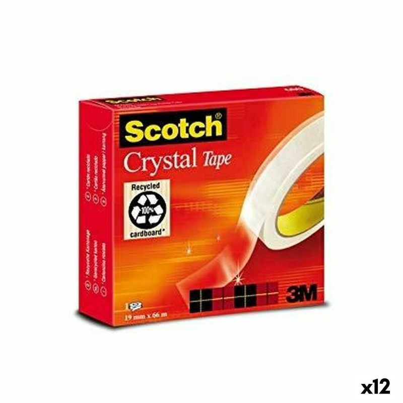 Cinta Adhesiva Scotch Crystal Transparente 19 mm x 66 m (12 Unidades) Cinta Adhesiva Scotch Crystal Transparente 19 mm x 66 m (12 Unidades)