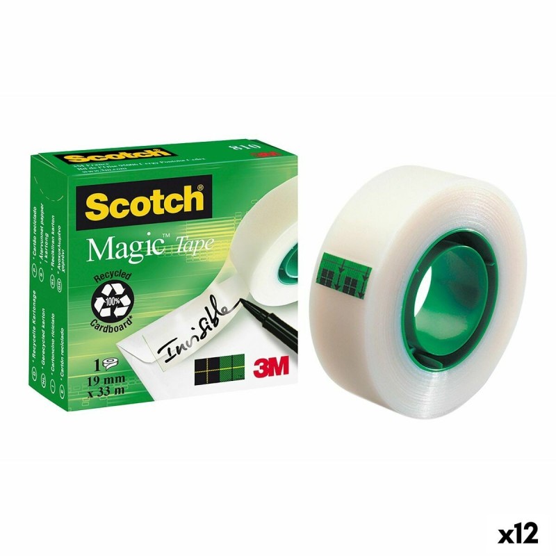 Cinta Adhesiva Scotch Magic Transparente Blanco 19 mm x 33 m (12 Unidades) Cinta Adhesiva Scotch Magic Transparente Blanco 19 mm x 33 m (12 Unidades)