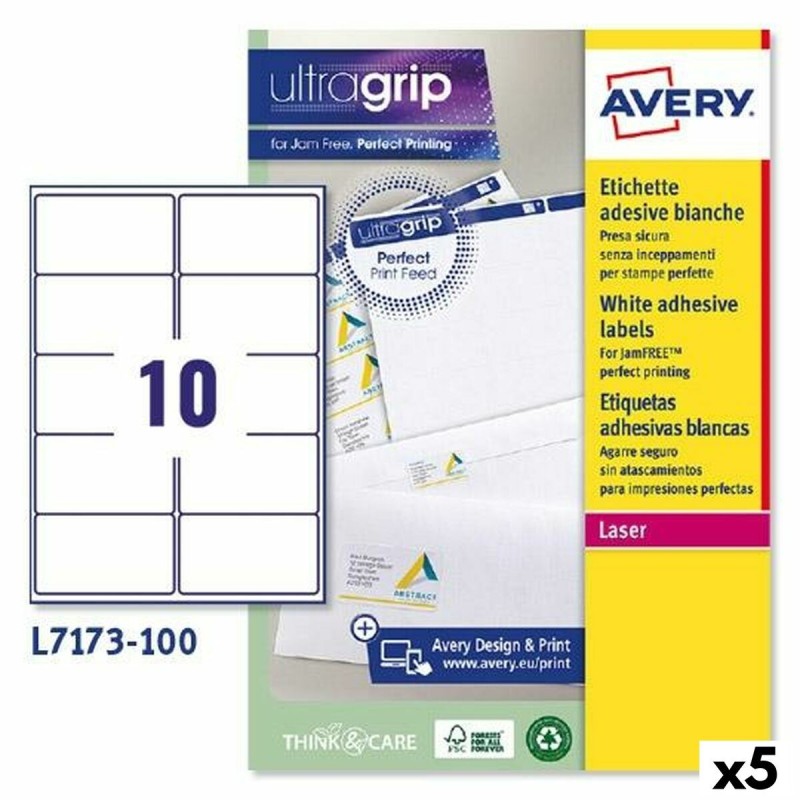 Etiquetas para Impresora Avery L7173 Blanco 100 Hojas 99,1 x 57 mm (5 Unidades)