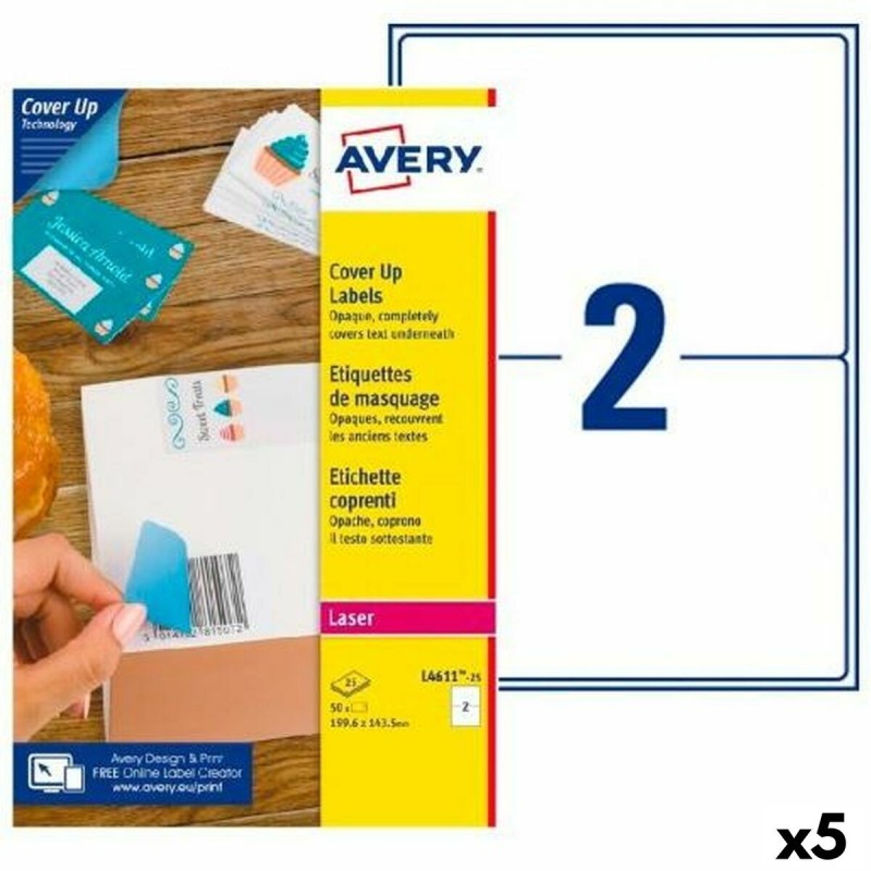 Etiquetas para Impresora Avery L4611 Blanco 25 Hojas 199,6 x 143,5 mm (5 Unidades)