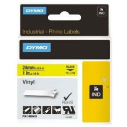 Cinta Laminada para Rotuladoras Rhino Dymo ID1-24 24 x 5,5 mm Negro Amarillo Vinilo Autoadhesivas (5 Unidades)