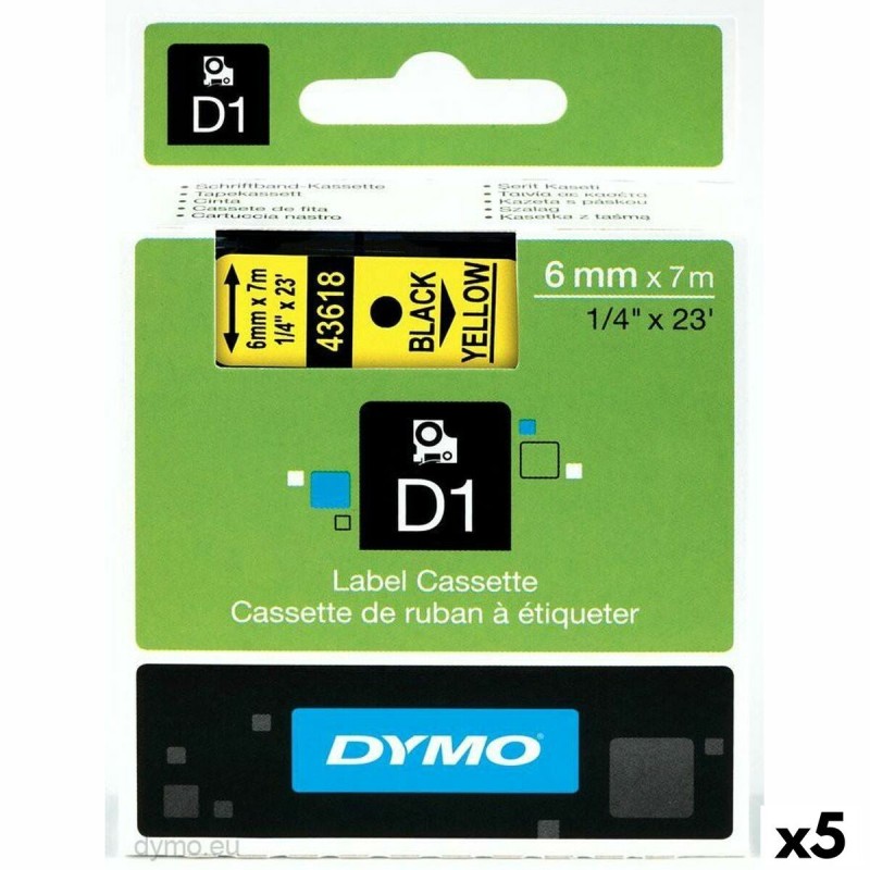 Cinta Laminada para Rotuladoras Dymo D1 43618 6 mm LabelManager™ Amarillo (5 Unidades)