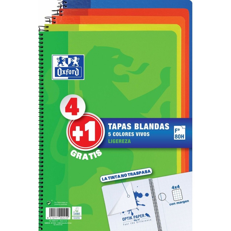 Set de Cuadernos Oxford Multicolor Din A4 80 Hojas 21,5 x 31,5 cm 5 Piezas