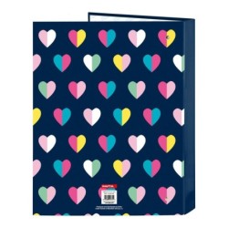 Carpeta de anillas Benetton Corazones Azul marino A4 (26.5 x 33 x 4 cm) (25 mm)