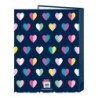 Carpeta de anillas Benetton Corazones Azul marino A4 (26.5 x 33 x 4 cm) (25 mm)
