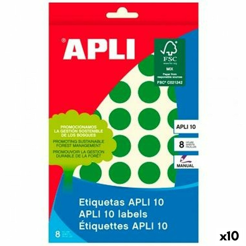 Etiquetas adhesivas Apli Verde Círculo 8 Hojas (10 Unidades)