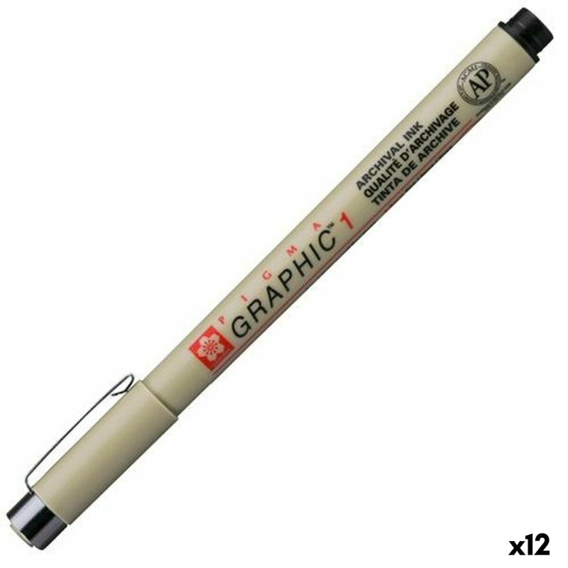 Rotuladores Talens Sakura PIGMA GRAPHIC 1 Negro (12 Unidades)