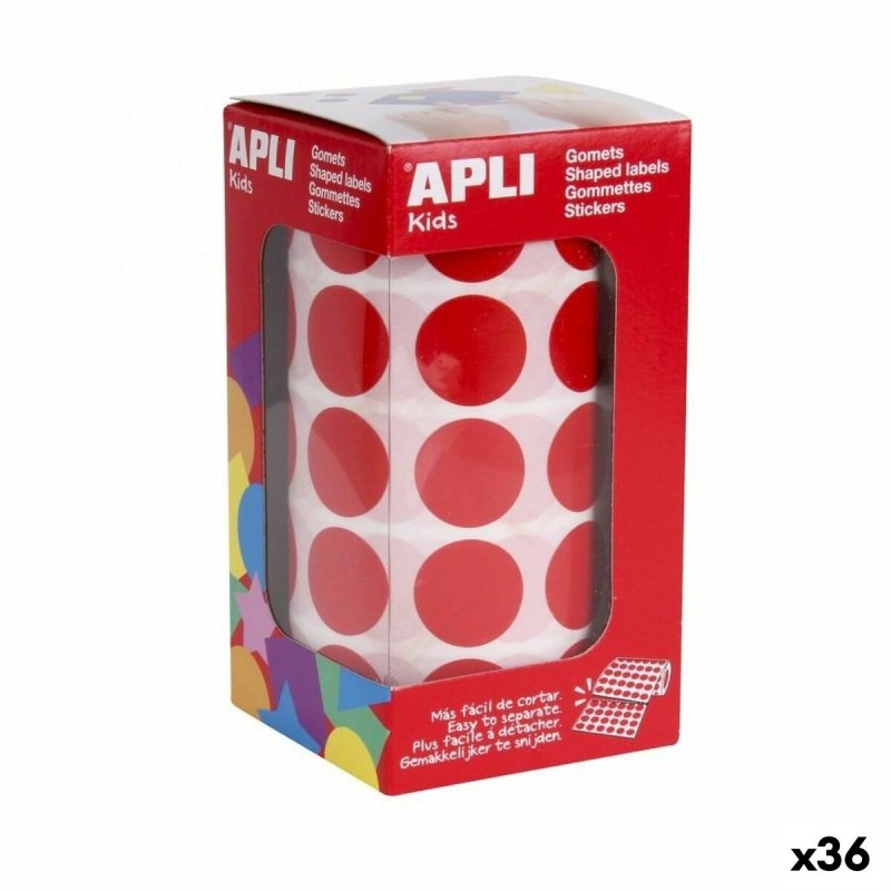 Pegatinas Apli Gomets Rojo Redondo (36 Unidades)