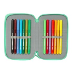 Portatodo Triple Bluey Sisters Verde Agua 12,5 x 19,5 x 5,5 cm 37 Piezas