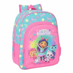 Mochila Escolar Gabby's Dollhouse Confetti Rosa Turquesa 26 x 34 x 11 cm