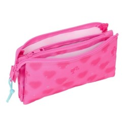 Portatodo Triple Barbie Corazones Rosa 22 x 12 x 3 cm