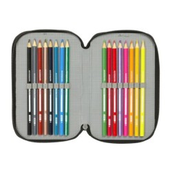 Estuche Escolar con Accesorios Spider-Man Attack Negro 12,5 x 19,5 x 5,5 cm 37 Piezas