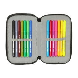 Estuche Escolar con Accesorios Spider-Man Attack Negro 12,5 x 19,5 x 5,5 cm 37 Piezas