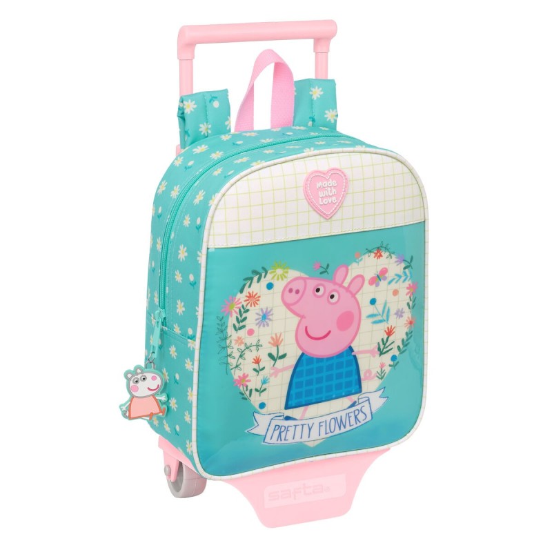 Mochila Escolar con Ruedas Peppa Pig Pretty flowers Amarillo Menta 22 x 27 x 10 cm