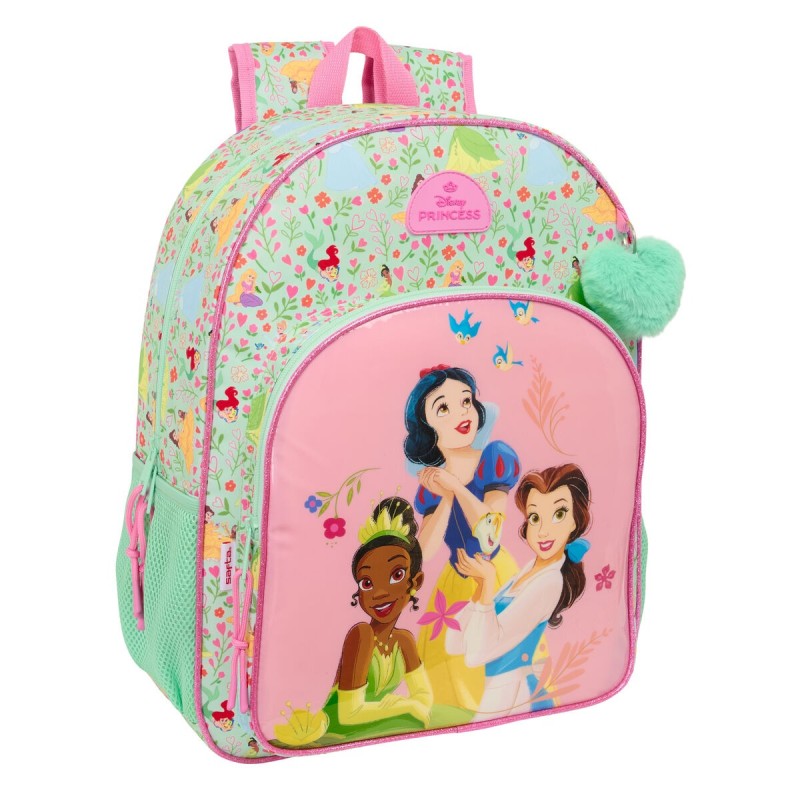 Mochila Escolar Disney Princess Bloom Verde Rosa 33 x 42 x 14 cm