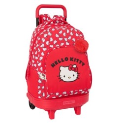 Mochila Escolar con Ruedas Hello Kitty Iconic Blanco Rojo 33 x 45 x 22 cm